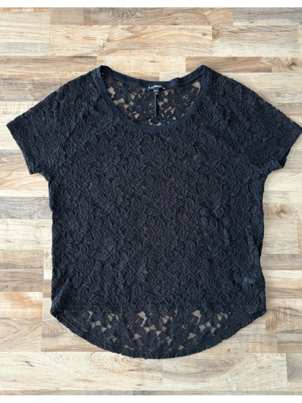 Express Black Floral Lace Top M Sheer Whimsigoth Dark Romantic Party